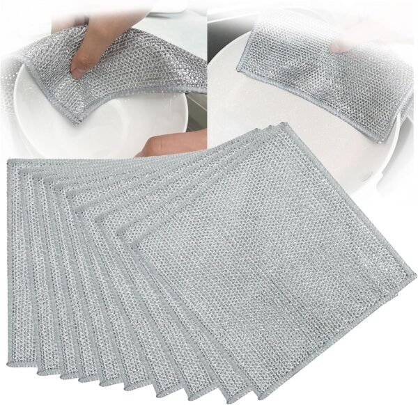 Non-Scratch Wire Dish Cloth, 10PCS Single Layer Multipurpose Wire Dishwashing Rags for Wet and Dry, Dish Cloths for Washing Dishes, Stovetops, Kitchen Countertops with Ease
