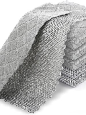 5 Pcs Multipurpose Wire Dishwashing Rags for Wet and Dry - Non Scratch Wire Dishcloth -  Cleaning Cloths New Upgrade Scrubs and Cleans Cookware, Dishes, Sinks Countertops, Stove Tops