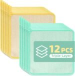 12 PCS Wire Dish Cloths Kitchen Non Scratch Reusable Scrub Rags Microfiber Scrub Pads for Dishes Dual Layer Cleaning Cloths Vegetables Friendly dishwashing Sponge Fast Dry Dish