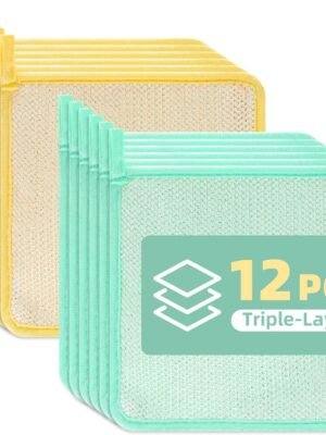 12 PCS Wire Dish Cloths Kitchen Non Scratch Reusable Scrub Rags Microfiber Scrub Pads for Dishes Dual Layer Cleaning Cloths Vegetables Friendly dishwashing Sponge Fast Dry Dish