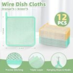 12 PCS Wire Dish Cloths Kitchen Non Scratch Reusable Scrub Rags Microfiber Scrub Pads for Dishes Dual Layer Cleaning Cloths Vegetables Friendly dishwashing Sponge Fast Dry Dish