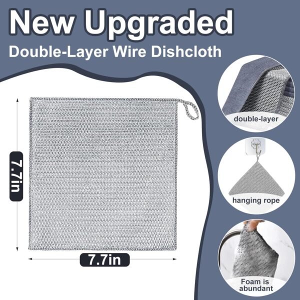 12PCS Wire Dishwashing Rag Non-Scratch: Multipurpose Wire Dishcloth for Wet and Dry - New Upgrade Double-Layer Dish Cloth Metal Cleaning Cloths with Microfiber for Kitchen, Sinks, Dishes, Stove Tops