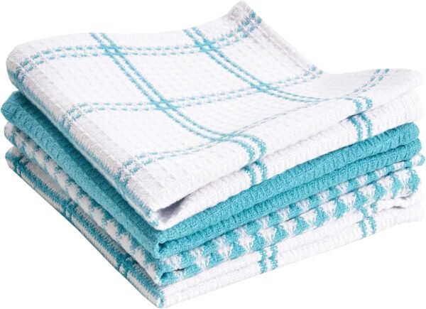 Premium Waffle Dish Cloths: Highly Absorbent, Super Soft Long Lasting - 100% Cotton, 12"x13" Flat Waffle Dish Towel for Cleaning & Drying Dishes, (4-Pack), Breeze