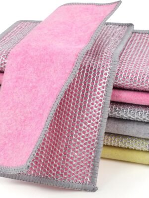 12 Pcs Wire Dishwashing Rag, Wire Washing Cloth, Double Layer Cleaning Cloths, Non Scratch Wire Dishcloth, Multipurpose Wire Dishwashing Rags for Wet and Dry (3 Colors)