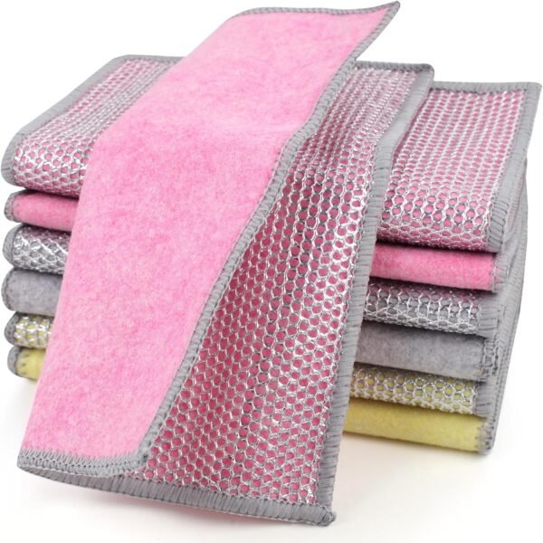 12 Pcs Wire Dishwashing Rag, Wire Washing Cloth, Double Layer Cleaning Cloths, Non Scratch Wire Dishcloth, Multipurpose Wire Dishwashing Rags for Wet and Dry (3 Colors)