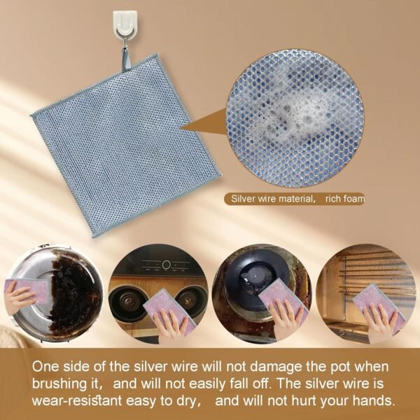2024 Double-Sided New Multifunctional Non-scratch Wire Dishcloth, Multipurpose Wire Dishwashing Rags for Wet and Dry, Special Kitchen Scouring Pad, Home Kitchen Cooktop Cloths for Cleaning (6Pcs)