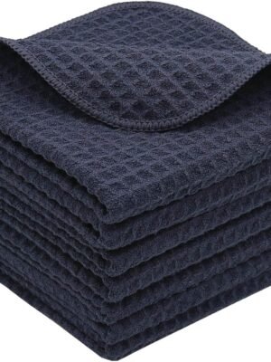 Microfiber Kitchen Dish Cloths Thick Dish Rags Cleaning Cloth Waffle Weave Washcloths Odor Free Ultra Absorbent 12Inch X 12Inch 7 Pack (Black)