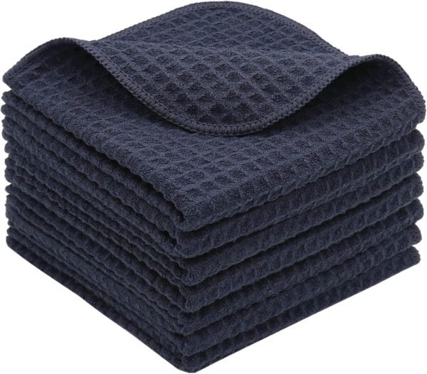 Microfiber Kitchen Dish Cloths Thick Dish Rags Cleaning Cloth Waffle Weave Washcloths Odor Free Ultra Absorbent 12Inch X 12Inch 7 Pack (Black)