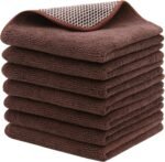 Microfiber Cleaning Cloth Fast Drying Kitchen Dish Cloths Cleaning Rags for Washing Dishes, Absorbent Lint Free Kitchen Washcloths Rags with Poly Scour Side, 12 Inch x 12 Inch (Brown)