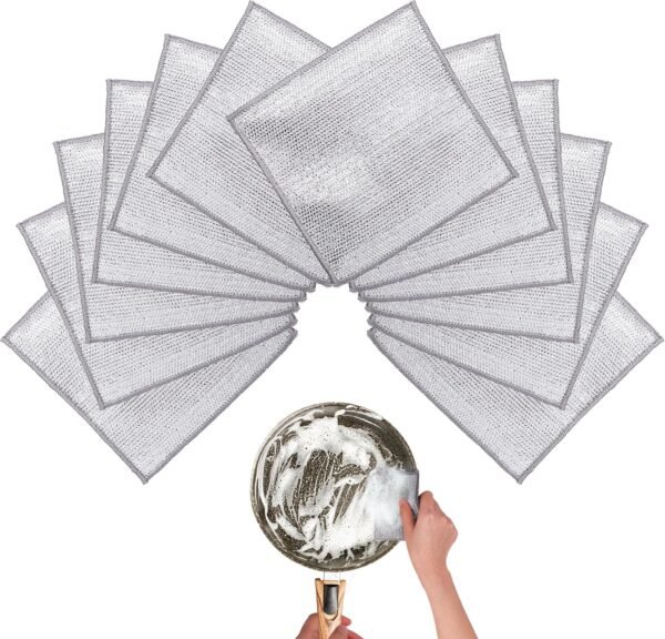 Wire Dishwashing Rags for Wet 12pcs Multipurpose Non-Scratch Kitchen Mesh Dishcloth