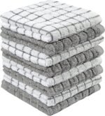 Premium Cotton Dish Cloths 12" x 12" | Gray Check Design | 405 GSM | Highly Absorbent & Soft Dish | 100% Natural Ring Spun Cotton Kitchen Towel Set - 8 Pack