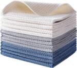 Premium Microfiber Kitchen Dish Cloth Waffle Weave 12 Pack (12x12 in, Dark Blue, Gray, Off White)