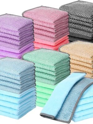 60 Pcs Wire Dishwashing Rag Double Layer Non-Scratch Wire Dishcloth for Wet Dry Dish Cleaning Cloths Multipurpose Dishwashing Pad for Kitchen