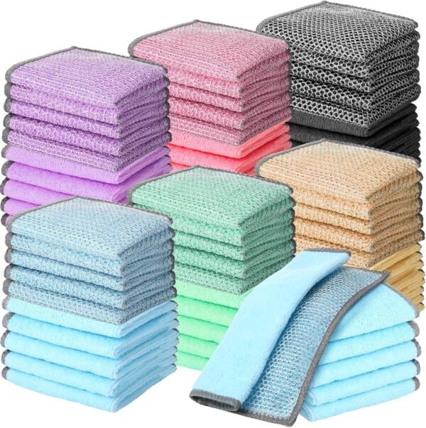 60 Pcs Wire Dishwashing Rag Double Layer Non-Scratch Wire Dishcloth for Wet Dry Dish Cleaning Cloths Multipurpose Dishwashing Pad for Kitchen