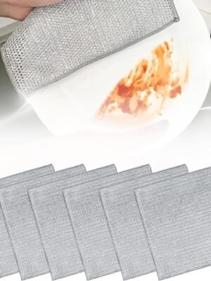 10-Pack Non-Scratch Wire Dishcloth | Multipurpose Thread Miracle Cleaning Cloths for Kitchen | Rust Removal Metal Wash Cloth | Quick Wire Dishwashing Rag | 3-Layer Reusable Scrub Cloth