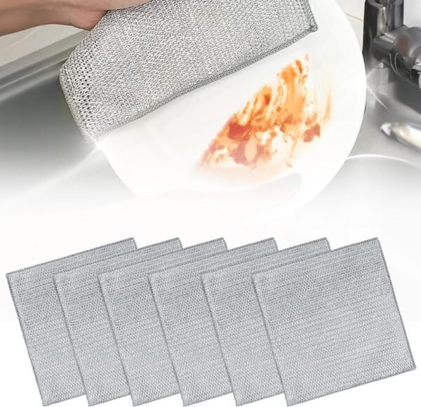 10-Pack Non-Scratch Wire Dishcloth | Multipurpose Thread Miracle Cleaning Cloths for Kitchen | Rust Removal Metal Wash Cloth | Quick Wire Dishwashing Rag | 3-Layer Reusable Scrub Cloth