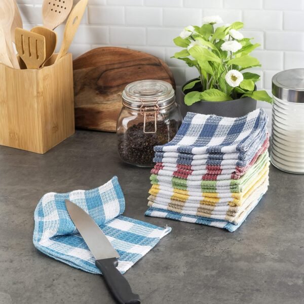 18-Pack Cotton Kitchen Dish Cloths - 12x12 inches, Multicolor, Reusable, Waffle Weave