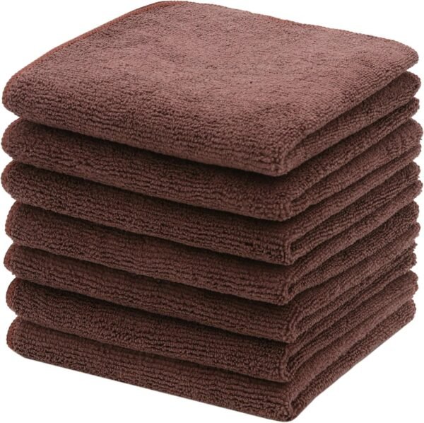 Microfiber Cleaning Cloth Fast Drying Kitchen Dish Cloths Cleaning Rags for Washing Dishes, Absorbent Lint Free Kitchen Washcloths Rags with Poly Scour Side, 12 Inch x 12 Inch (Brown)