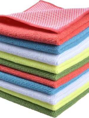 Microfiber Dish Cloth for Washing Dishes Dish Rags Best Kitchen Washcloth Cleaning Cloths with Poly Scour Side 5 Color Assorted 12inchx12inch 10pack