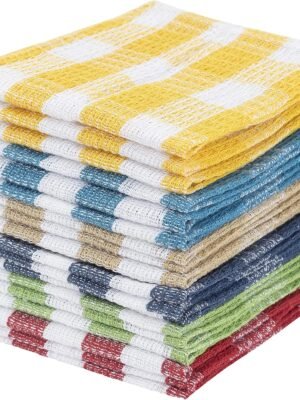 18-Pack Cotton Kitchen Dish Cloths - 12x12 inches, Multicolor, Reusable, Waffle Weave