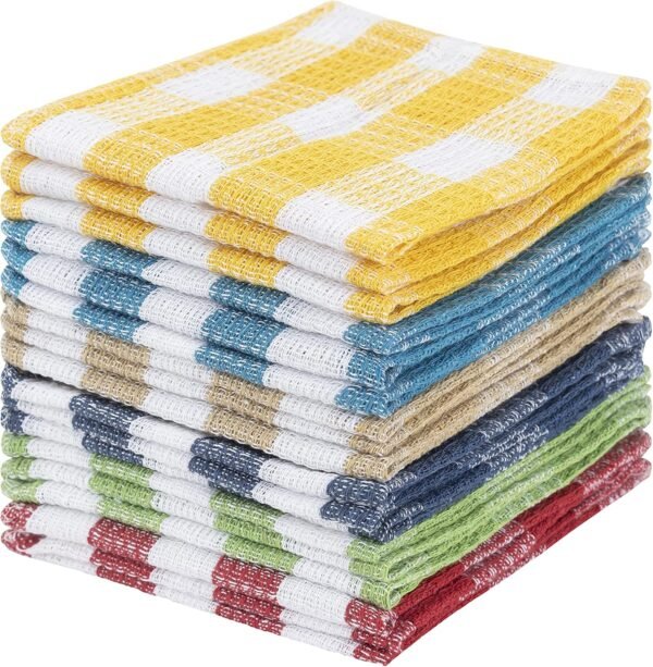 18-Pack Cotton Kitchen Dish Cloths - 12x12 inches, Multicolor, Reusable, Waffle Weave